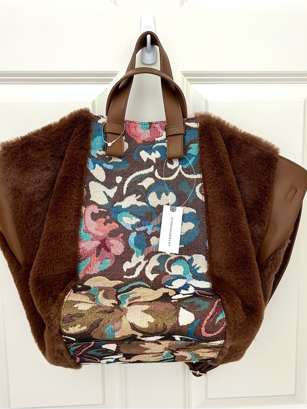 NWT  Anthropologie Brown and Blue tapestry 
Floral Satchel